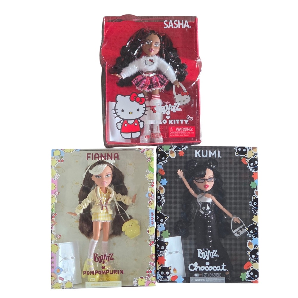 Bratz Sanrio Chococat Kumi Pompompurin Fianna Hello Kitty Sasha Bundle 3 Dolls